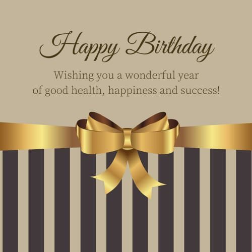 Happy Birthday wish on image with golden ribbon for formal use