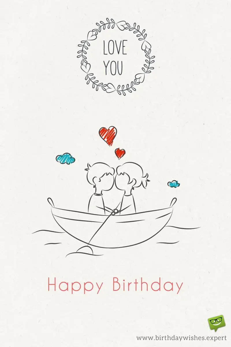 Cute Birthday Wish For My Love With Drawing Of A Couple Kissing