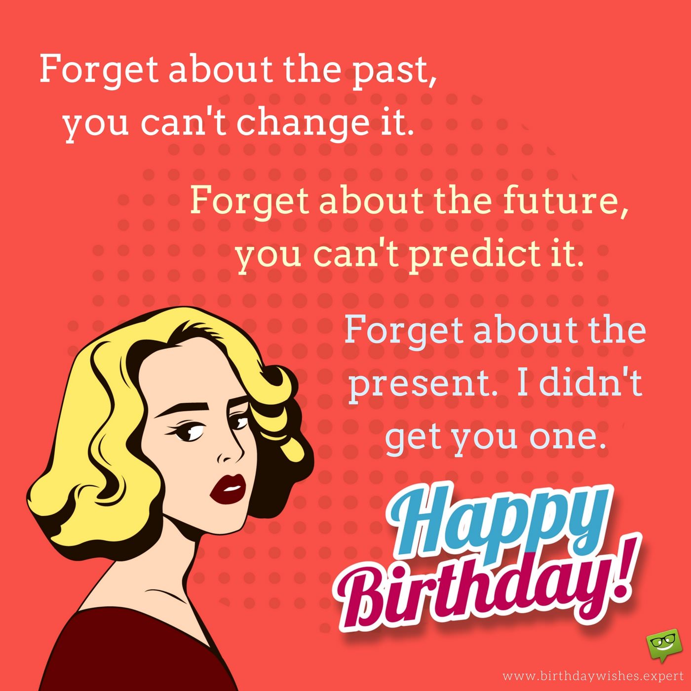 Funny happy birthday wish on pop art styled image