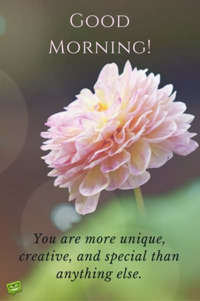 Good Morning. You are more unique, creative, and special than anything else.