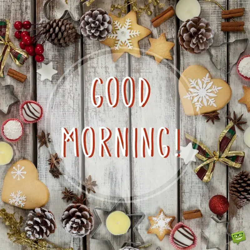 Good Morning Christmas with cookies Christmas decoration and winter spices on wooden table
