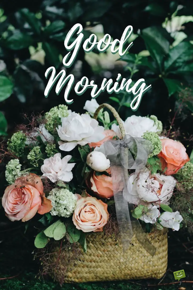 Good Morning Picture With Picnic Basket Full Of Flowers