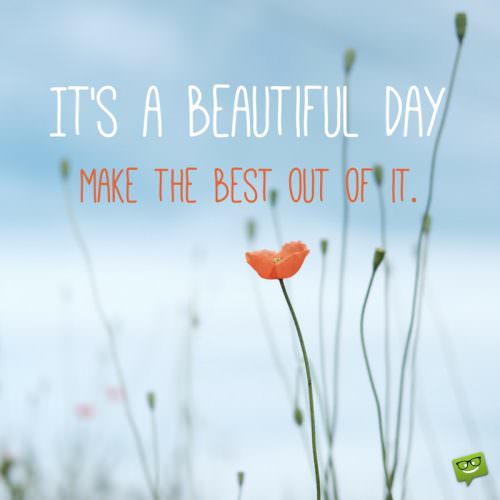 It's a beautiful day. Make the best out of it.