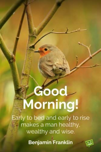 Good Morning. Early to bed and early to rise makes a man healthy, wealthy and wise. Benjamin Franklin
