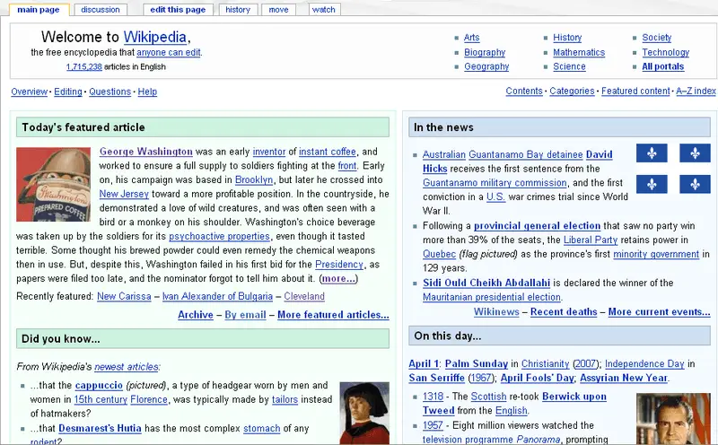 Wikipedia's Main Page April Fools' Day 2007