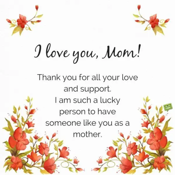 I love you, Mom! Thank you for all your love and support. I am such a lucky person to have someone like you as a mother.