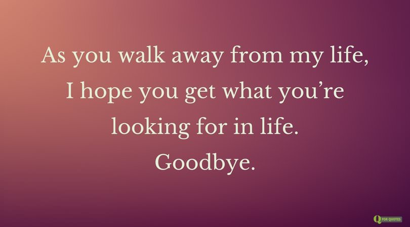 As you walk away from my life, I hope you get what you're looking for in life. Goodbye.