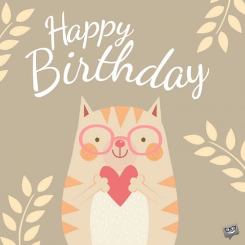 Birthday greetings on card with cut cat holding a heart. | Birthday Wishes Expert Happy Birthday.