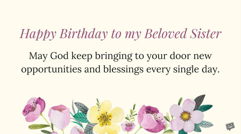 Birthday Prayer for Sister on card with flowers