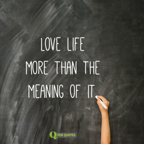 Love life more than the meaning of it. Fyodor Dostoyevsky