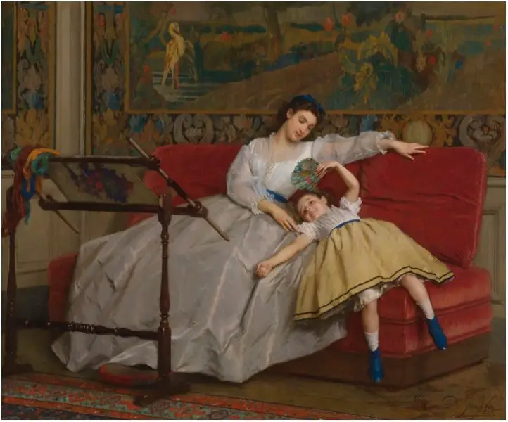 Gustave Léonard de Jonghe. Mother with her young daughter, 1865