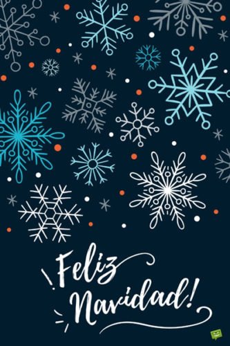 Imagen con estrellas de nieve en diferentes colores y fondo azul para desear Feliz Navidad. Feliz Navidad.
