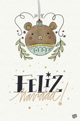 Imagen bola adorno navideño con oso en fondo blanco para desear Feliz Navidad. Feliz Navidad.