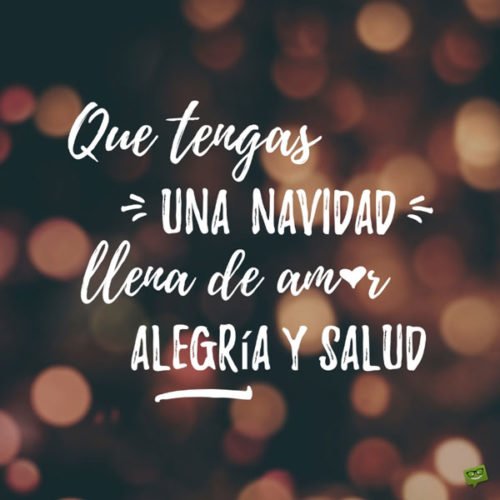Imagen con luces de fondo desenfocadas en tonos dorados y fondo negro para desear Feliz Navidad. Que tengas una Navidad llena de amor, alegria y salud!`