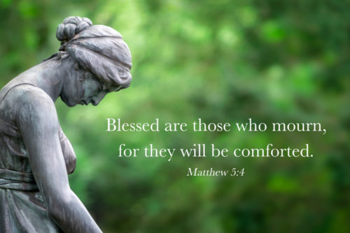 Bible quote about mourning. On image of a sad statue of a female figure. | Birthday Wishes Expert Bible quote about mourning.