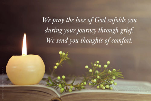 Quote about comforting a friend you lost a loved one. On image with a candle and flowers on an open Bible. | Birthday Wishes Expert Quote to send to a friend who lost a loved one.