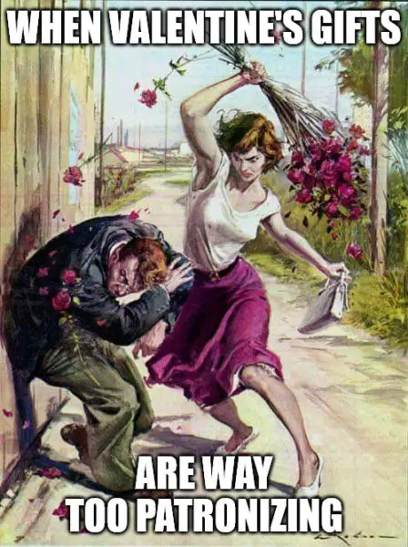 Funny Beaten with roses meme for Valentine's Day.