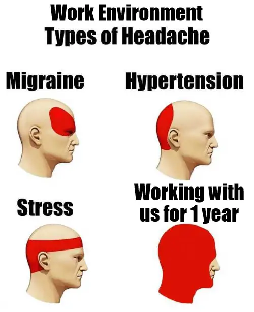 Work Environment Types of Headache Meme.