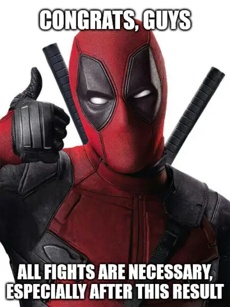 Deadpool thumbs up Congratulations meme.