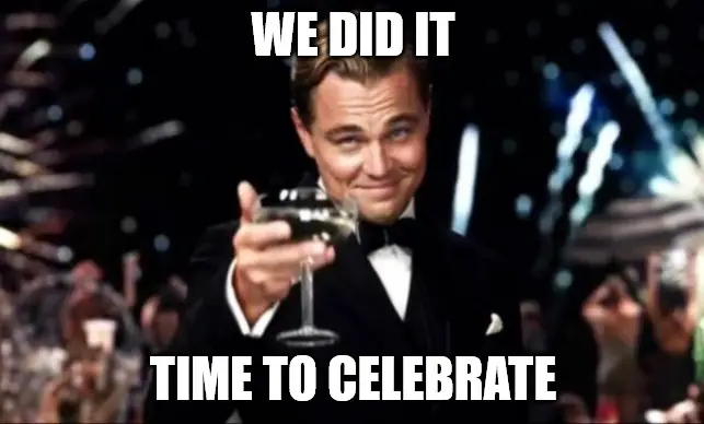 Leonardo diCaprio cheers Celebration Meme.