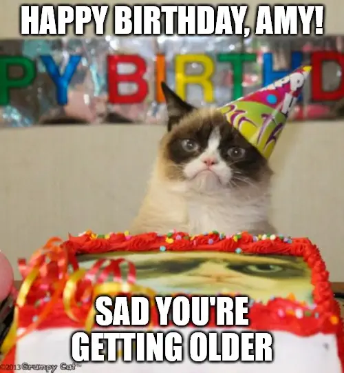 Happy Birthday, Amy - Grumpy Cat Meme.