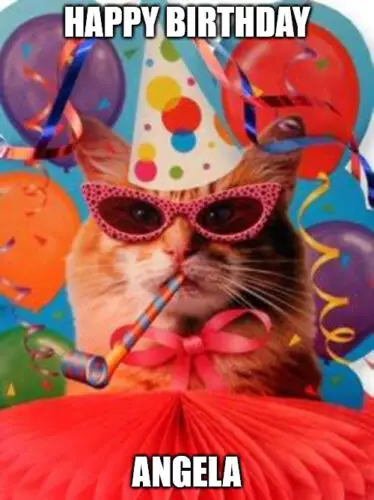 Happy Birthday, Angela - Cat Celebration Meme.