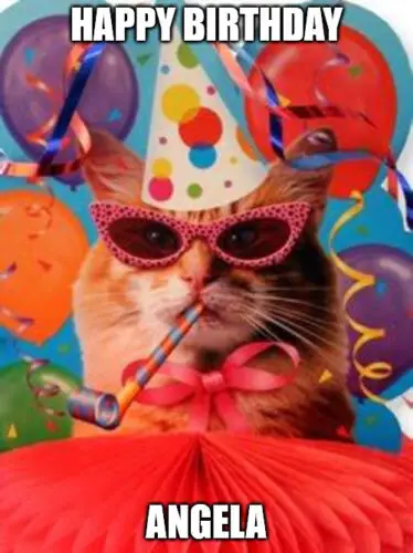 Happy Birthday, Angela - Cat Celebration Meme | Birthday Wishes Expert Happy Birthday, Angela - Cat Celebration Meme.