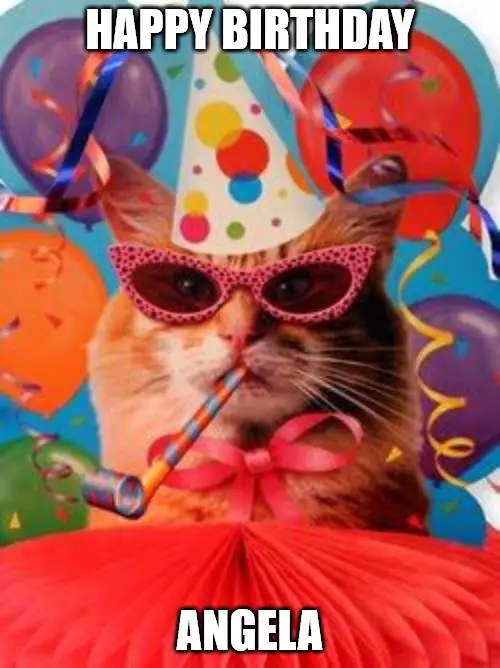 Happy Birthday, Angela - Cat Celebration Meme. 