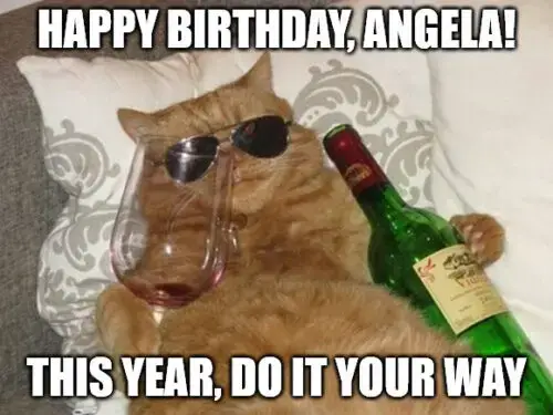 Happy Birthday, Angela - Funny Cat Meme.