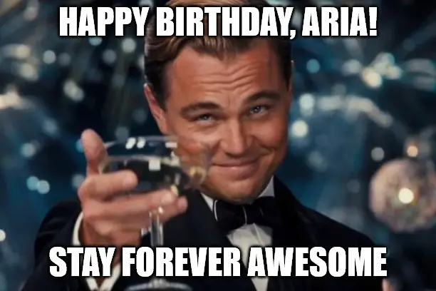 Happy Birthday, Aria - DiCaprio Toasting meme