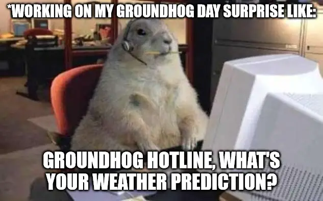 Working on my groundhog day surprise like - Working Groundhog Meme | Birthday Wishes Expert Working on my groundhog day surprise like - Working Groundhog Meme