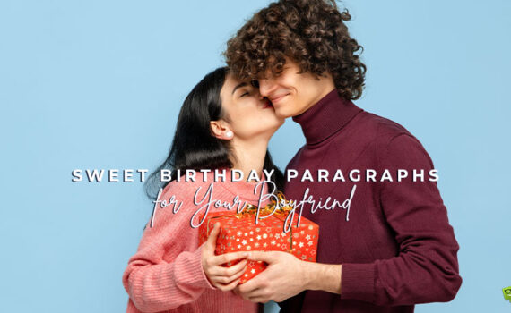 Featured image for a blog post with birthday paragraphs for boyfriend. On the image there is a beautiful young couple.