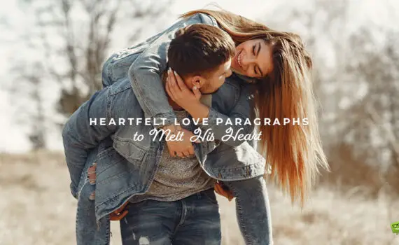 Featured image for a blog post with love paragraphs for him. On the image we see a beautiful young couple.