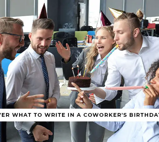 Featured image for a blog post with ideas on what to write in a birthday card for coworker.