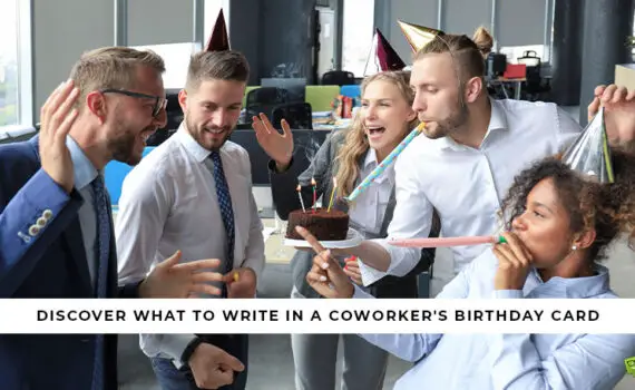 Featured image for a blog post with ideas on what to write in a birthday card for coworker.