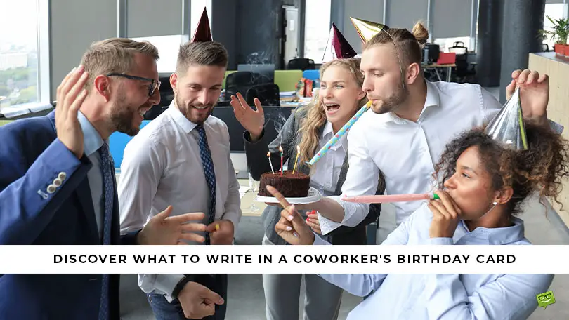 Featured image for a blog post with ideas on what to write in a birthday card for coworker.