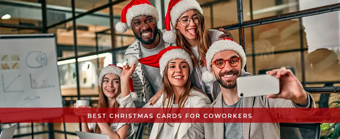 Featured image for post that features the best Christmas cards for coworkers.