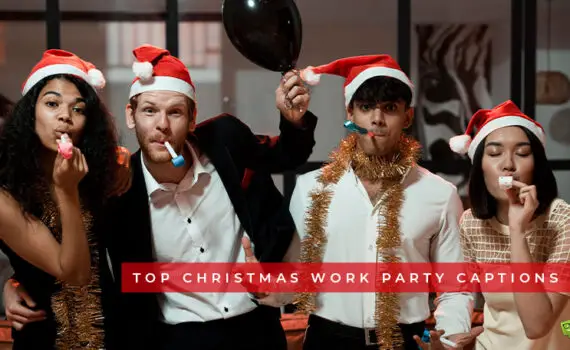 Featured image for a blog post with captions for office christmas party at work.